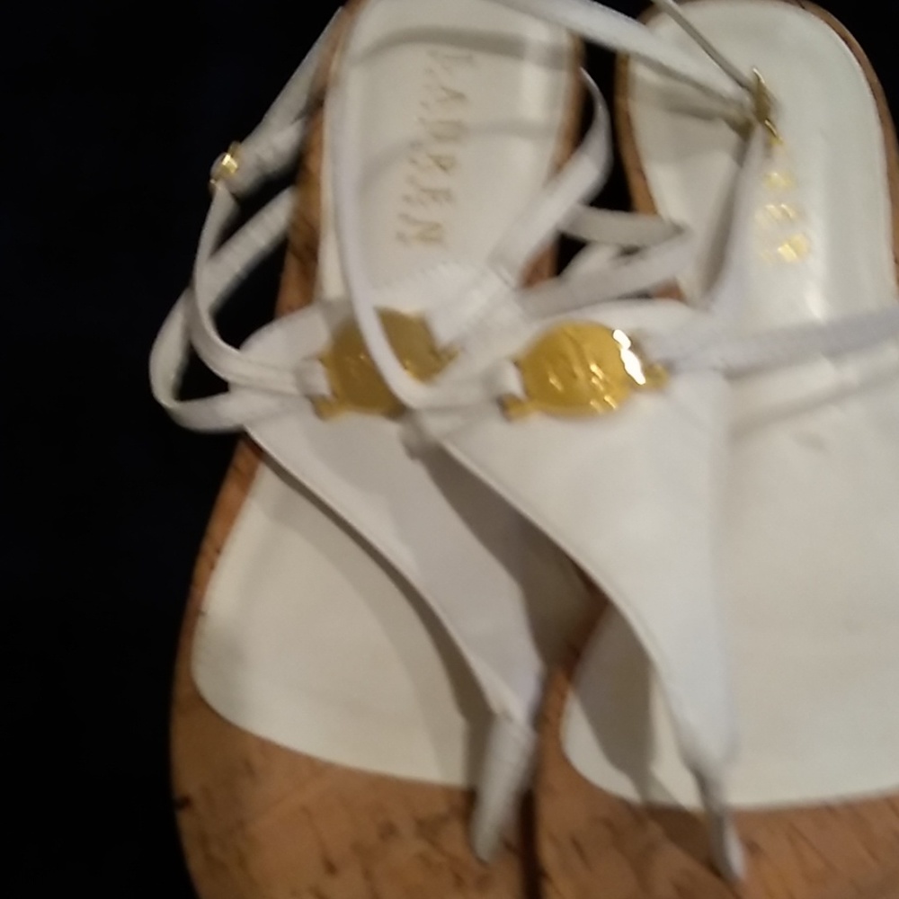 White and gold Ralph Lauren open toe sandals..